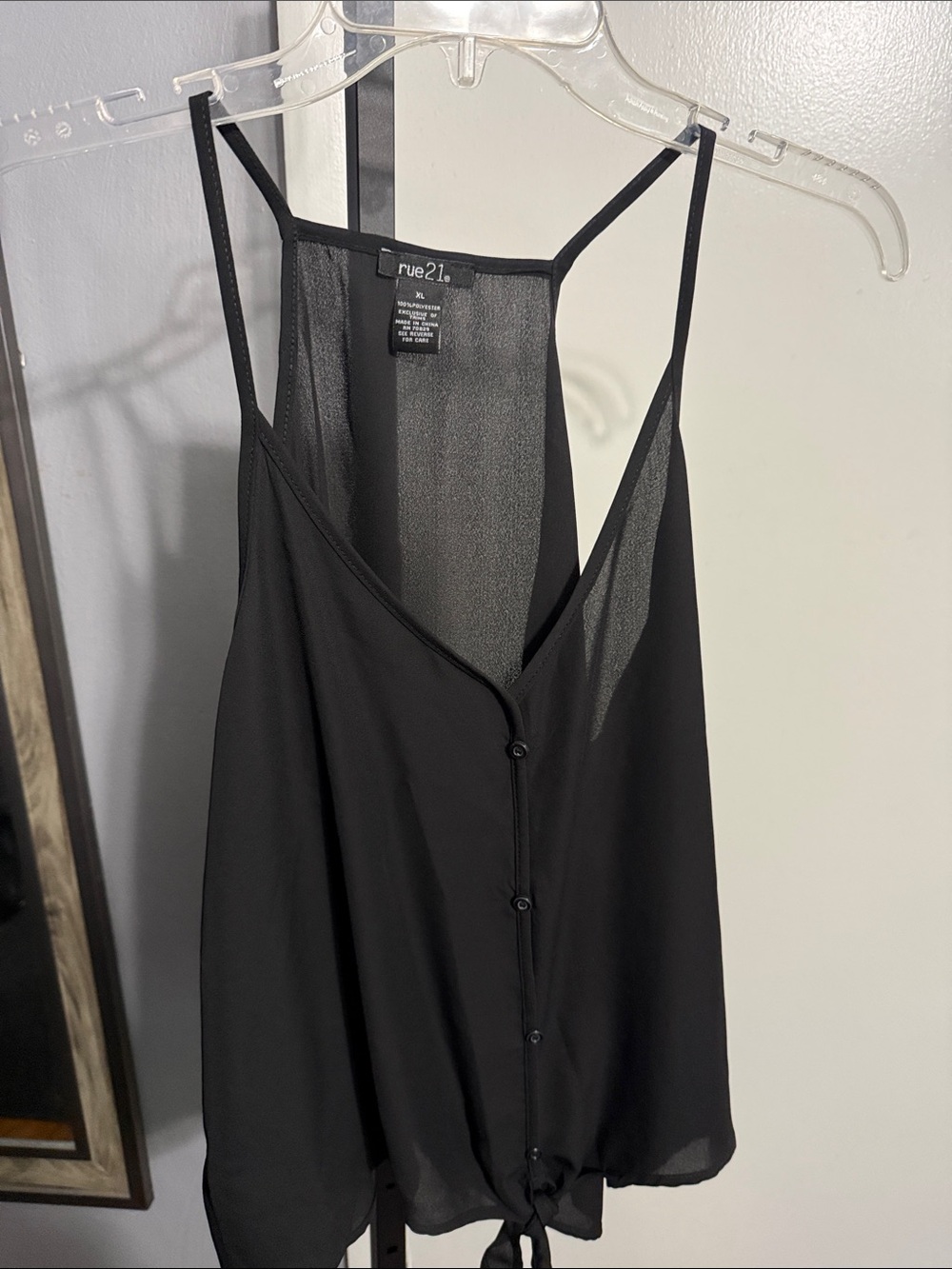 Rue21 Black Sheer Button-Front Tie-Hem Cami